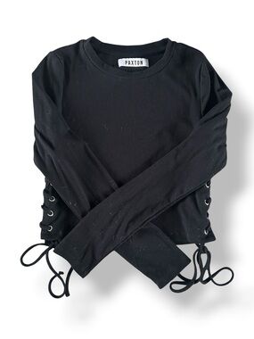 [Paxton] Black Crop Top w Lace Up Sides